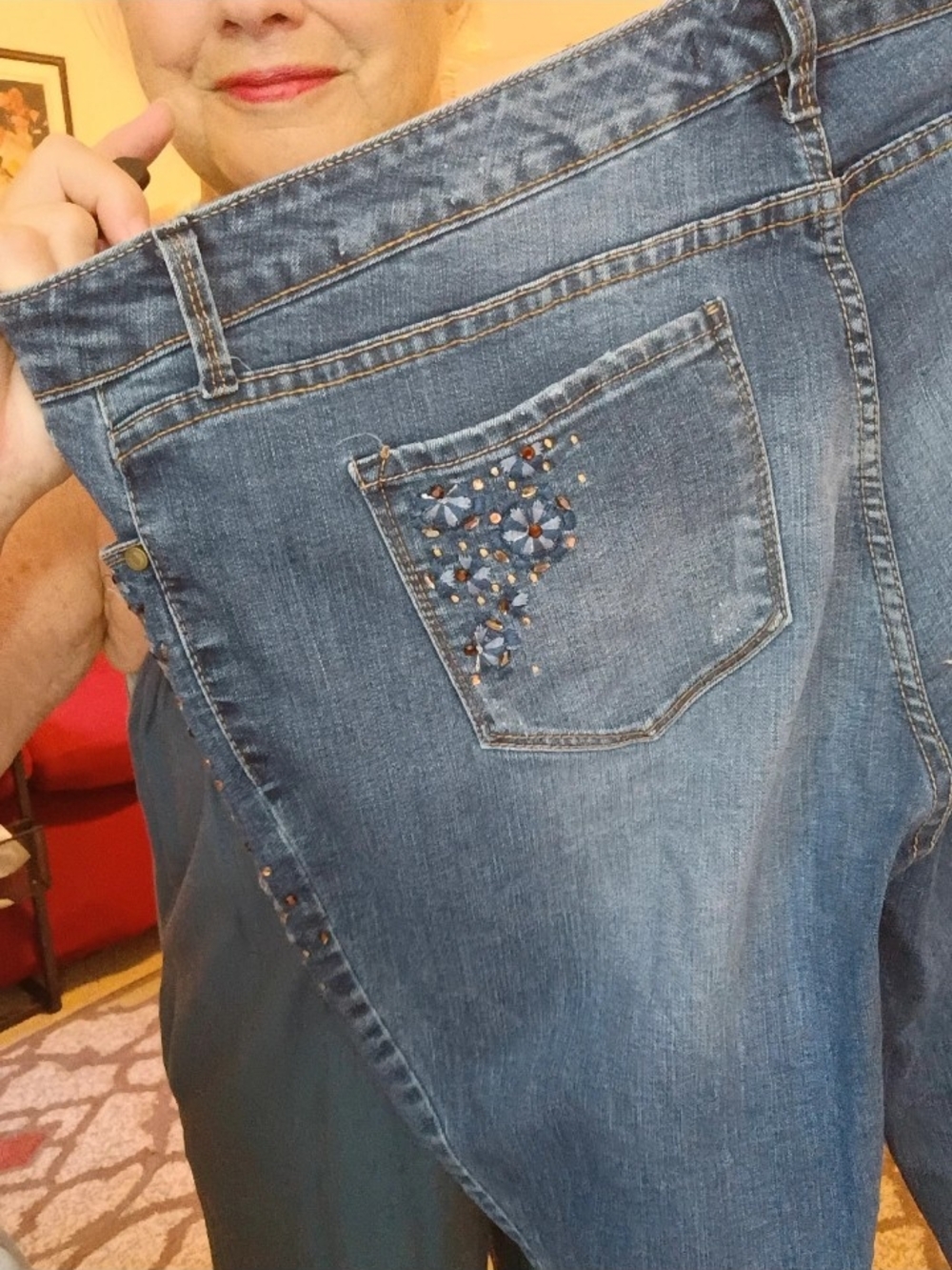 Code Bleu Women's Boyfriend Jeans in Medium Blue Wash Embellished - Picture 5 of 9